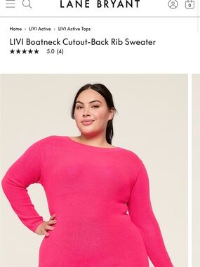 Lane Bryant Hot Pink Boatneck Cutout-Back Rib Sweater